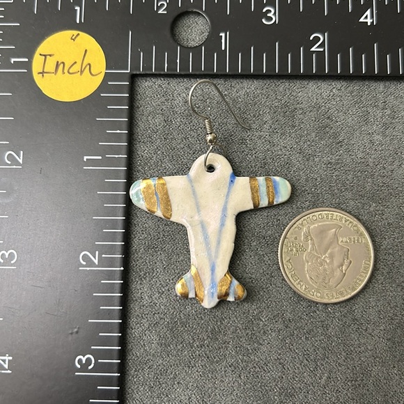 🖤Handmade porcelain Airplane ✈️ dangle earrings - Picture 6 of 8